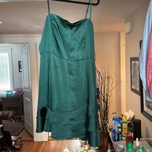 Mini satin dress with ruffles